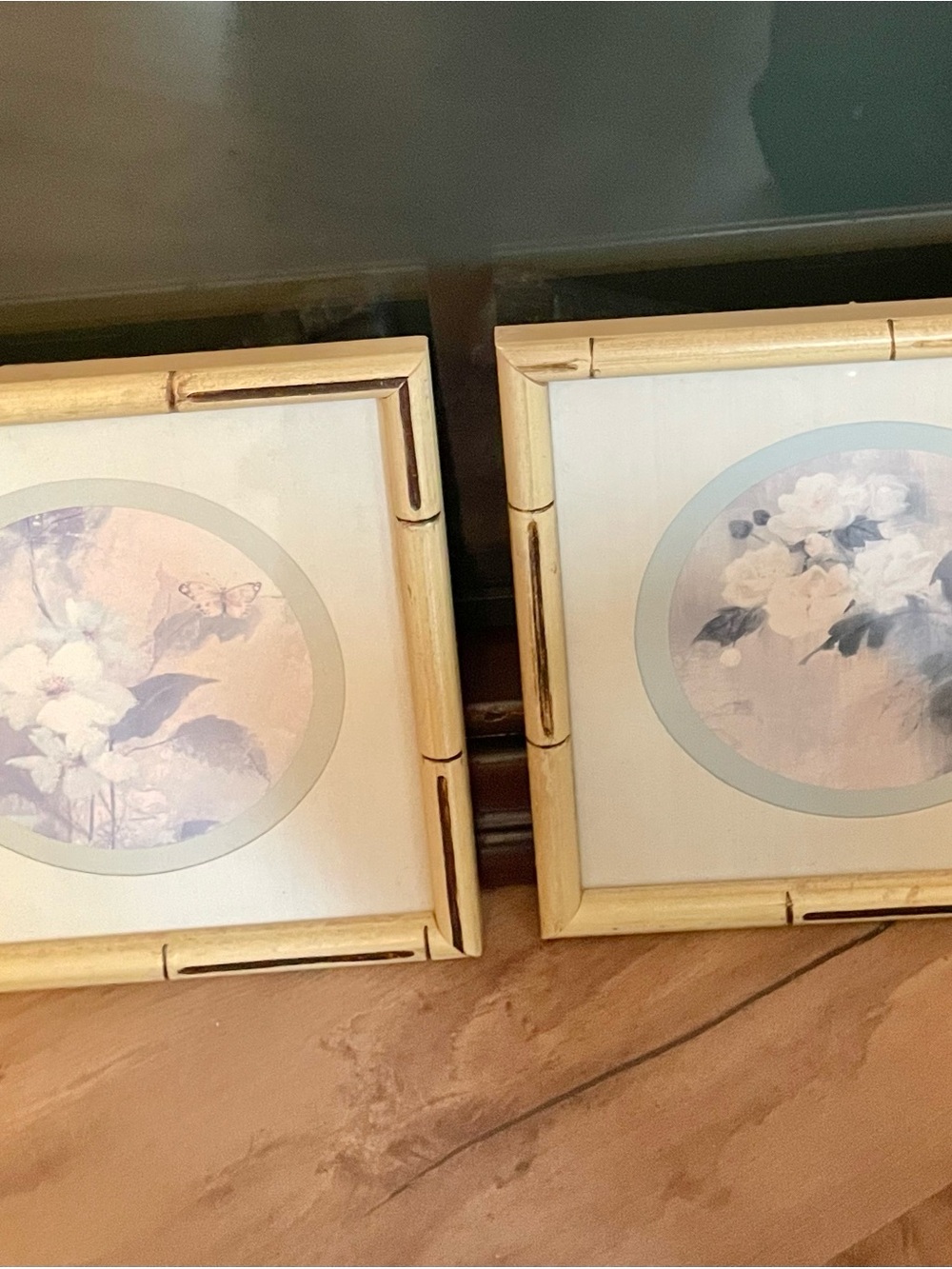 Vintage 1970s L. Gaydos Chinoiserie Floral Prints Set of 2 – Square Boho bamboo